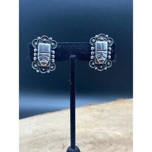 Silver Aztec Mask‎ vintage screw back earrings